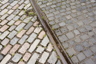 Detail of a section of tram track at W end of depot.