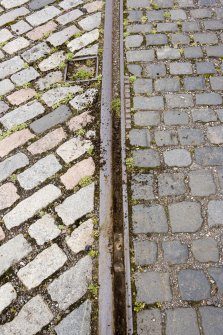 Detail of a section of tram track at W end of the depot.