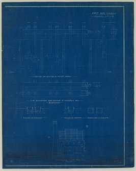 Plan, elevations and sections of retort and purifier equipment
Stamped: 'Henry Balfour and Co. Leven'