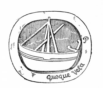 Line drawing illustrating a Medallion over an entry at Crail Harbour.