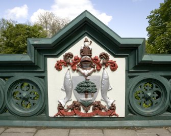Detail of painted plaque with coat of arms