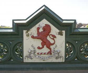 Detail of painted plaque with lion rampant