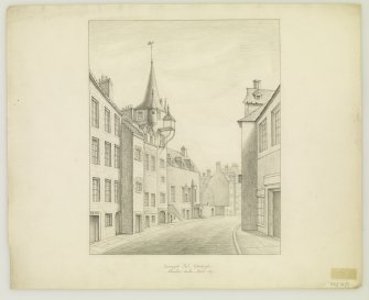 View from of Tolbooth from South West, insc: 'Cannongate Jail, View from of Tolbooth from South West. Copy of drawing inscribed 'Cannongate Jail, Edinburgh Alexander Archer, Delt. 1837'
