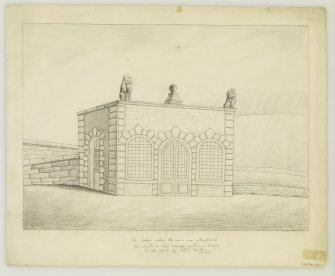 Copy of drawing of Summer House, Moray House, insc: 'The Arbour where the Union was atempted to be signed in Lord Murrays gardens; Drawn on the spot by Alex'r Archer 1840'.