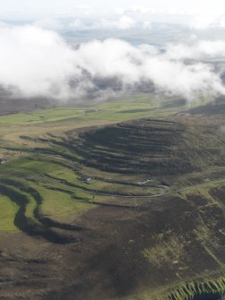 General oblique aerial view of the tabular geology of Kierfea Hill, Rousay, taken from the NNE.