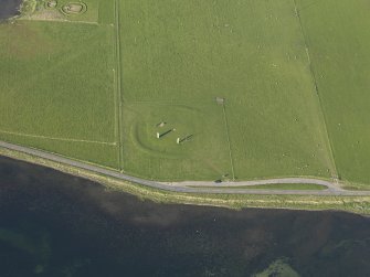 Oblique aerial view centred on the Stones of Stenness, taken from the SW.
