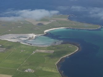 General oblique aerial view looking towards The Ouse and the Bay of Skaill, taken from the