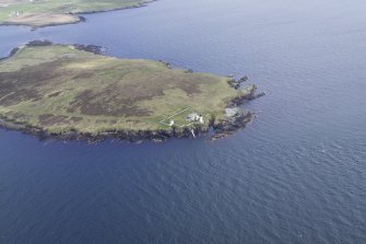 Oblique aerial view centred on Helliar Holm lighthouse, taken from the WSW.