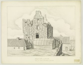 Drawing showing castle in ruins from S.