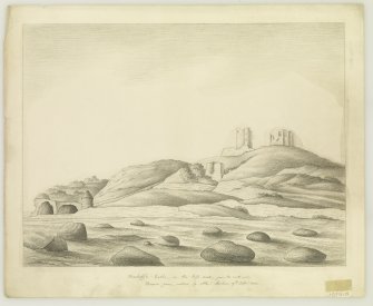 Distant view sketched from East. Inscr: 'Macduffs Castle, on the Fife coast, from the North East'.