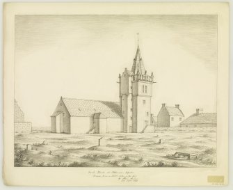 View from north. 
'Parish Church at Pittenweem, Fifeshire. Drawn from a sketch Taken on the Spot by
Alexr Archer. 8th Septr 1838.'