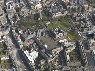 Oblique aerial view centred on the School with the Grassmarket adjacent, taken from the W.