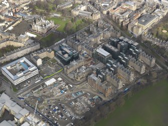 Oblique aerial view centred on the re-development, taken from the SW.