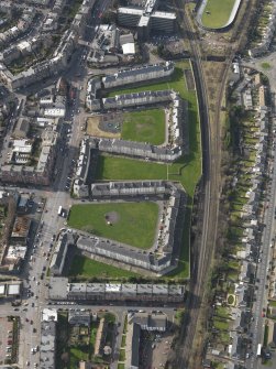 Oblique aerial view centred on the Piershill Squares (E & W), taken from the E.