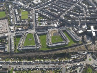 Oblique aerial view centred on the Piershill Squares (E & W), taken from the N.