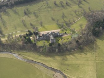 Oblique aerial view centred on the castle, taken from the E.