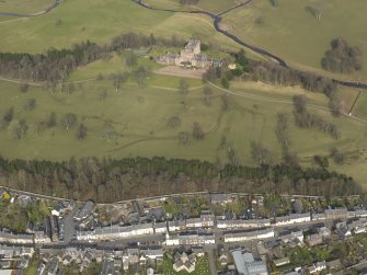 Oblique aerial view of the town with the castle adjacent, taken from the SW.