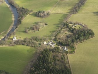 General oblique aerial view centred on Barns Tower with Barns House adjacent, taken from the NW.