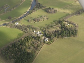 General oblique aerial view centred on Barns Tower with Barns House adjacent, taken from the W.