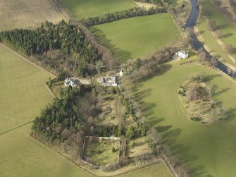 General oblique aerial view centred on Barns Tower with Barns House adjacent, taken from the SSE.
