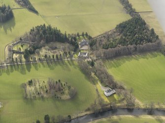 General oblique aerial view centred on Barns House with Barns Tower adjacent, taken from the NE.