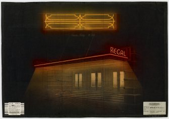 Regal Cinema for Broxburn Enterprises Limited.
Perspective view of canopy lighting, possibly for Broxburn, Greendykes Road, Regal Cinema.  
Insc on recto: 'For [...] Smith and Company'.