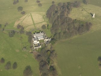 Oblique aerial view centred on the country house, taken from the SSW.