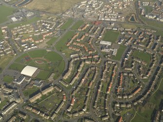 Oblique aerial view centred on the community centre, taken from the WSW.