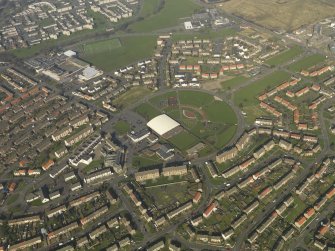 Oblique aerial view centred on the community centre, taken from the SW.