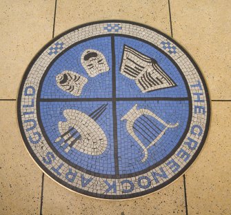 Detail of entrance lobby mosaic floor, Arts Guild Theatre, Campbell Street, Greenock.