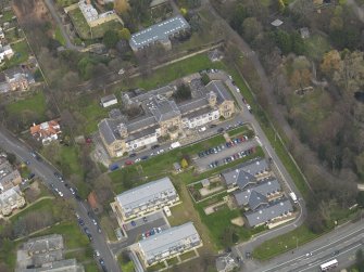 Oblique aerial view of Corstorphine Hospital, taken from the SSW.