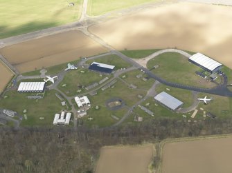 Oblique aerial view of East Fortune Airfield technical area, taken from the SSE.