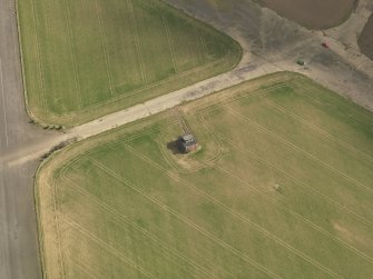 Oblique aerial view of East Fortune Airfield control tower, taken from the WNW.