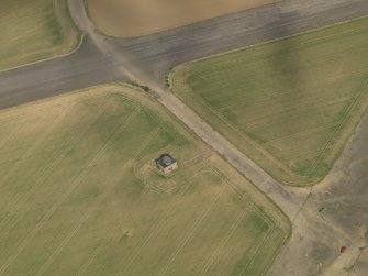 Oblique aerial view of East Fortune Airfield control tower, taken from the SW.