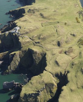 General oblique aerial view of the defended promontary and possible nunnery with St Abb's Head Lighthouse adjacent, taken from the NW.