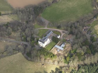 Oblique aerial view of Press Castle and policies, taken from the SW.