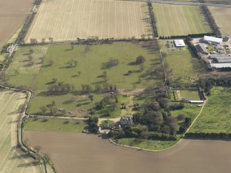 Oblique aerial view of Elvingston country house and policies, taken from the NNW.