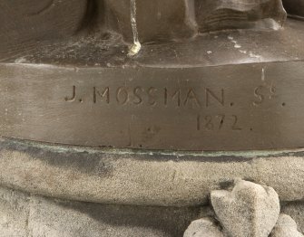 Detail showing sculptor's name on base of statue (Ellen Douglas, the Lady of the Lake) atop the Stewart Memorial Fountain, Kelvingrove Park, Glasgow
