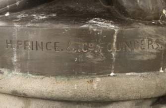Detail of foundry mark on base of Lady of the lake statue, Stewart Memorial Fountain, Kelvingrove Park, Glasgow