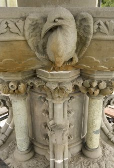 Detail of avian carving upon water basin with supporting central column, Stewart Memorial Fountain, Kelvingrove Park, Glasgow