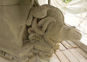 Detail of gargoyle spout on flying buttress of Stewart Memorial Fountain, Kelvingrove Park, Glasgow