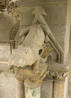 Detail of gargoyle spout on flying buttress of Stewart Memorial Fountain, Kelvingrove Park, Glasgow