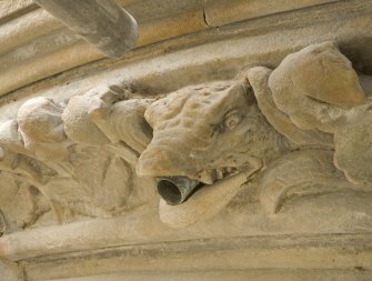 Detail of repaired gargoyle spouthead on the Stewart Memorial Fountain, Kelvingrove Park, Glasgow