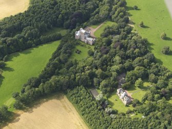 Oblique aerial view of Saltoun Hall and policies, taken from the SE.