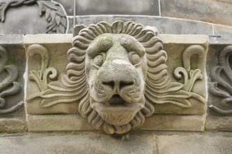 Detail of lion's head, first stage entablature, Burn's Monument, Edinburgh.