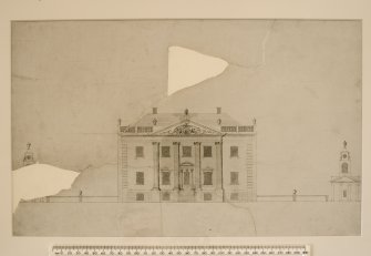 Interior. 1st floor, study, copy of drawing of elevation of house