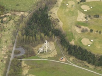 Oblque aerial view centred on the mine headgear, taken from the WSW.