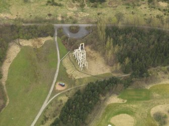 Oblque aerial view centred on the mine headgear, taken from the SSE.