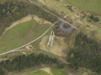 Oblque aerial view centred on the mine headgear, taken from the SE.