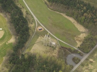 Oblque aerial view centred on the mine headgear, taken from the NE.